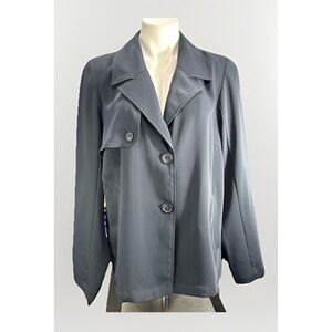 J Jill Wearever Medium Lightweight Trench Jacket Navy Blue‎ 2 ButtonBlazer